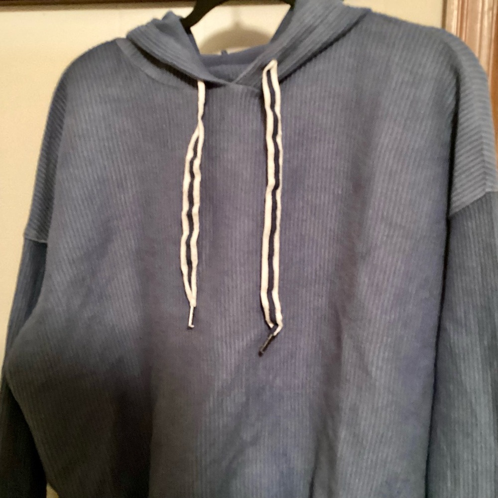Aerie Blue Hooded Sweatshirt Relaxed Fit Cotton Blend